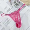 Calcinha T-back feminina sexy de renda vazada, estilo europeu e americano, multicolorida, cintura com fivela ajustável, cintura baixa, macia e confortável