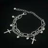 Pulsera Exagerada Cadena Hip Hop Joyería de Mano Estilo Frío Europeo y Americano Metal Doble Capa Cruz Pareja Pulsera
