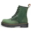 Botas de Trabajo Aibi Denggao 1460 para Mujer, Botines Verdes de Cuero Crazy Horse de Primera Capa, Botas Unisex de Piel Genuina, Zapatos de Motocicleta de Punta Redonda