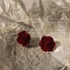 Brincos vintage novos de flor de rosa com flocado cor de vinho brincos de camélia de pelúcia de inverno joia de orelha de moda nacional