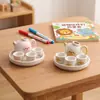 Mini juego de té de kung fu de gatito de dibujos animados de cara redonda, divertido juguete de juego de simulación, exquisito adorno de decoración de escritorio