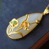 Collar de Plata S925 para Mujer con Colgante de Gota de Agua de Jade Suet Hetian Natural, Hoja de Loto, Estilo Retro Étnico Antiguo