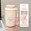 Taza isotérmica de doble boca con estampado de gatito y pez, suave y linda, transfronteriza, con cordón, adecuada para estudiantes, para ir al trabajo y para el coche, portátil y fácil de llevar