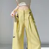 Calça Feminina 2026 Verão Novo Estilo Tencel Linho Perna Larga Seda de Gelo Fina Casual Comprimento Total para Mulheres