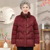 Casaco de algodão estilo Tang de inverno para senhora idosa, casaco de algodão para avó com gola alta, gola de pele, mais veludo, jaqueta de algodão para mulher de 70 anos, mãe, jaqueta acolchoada de algodão quente espessa