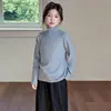 Abrigo de piel para niños, cálido de invierno, cuello alto, talla mediana a grande, abrigo de lana de cordero compuesto, abrigo de combinación de piel y cuero para niñas