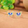 Aretes de Mariposa con Esmalte de Color, Plata S999 Chapada en Oro, Pie de Ciervo Plateado, Moda Pequeños Frescos Versátiles Elegantes Literarios de Nicho