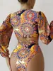 Maiô de Proteção Solar Sexy de Manga Longa Novo Estilo Transfronteiriço Cintura Alta Estilo Étnico com Tiras Alta Qualidade Praia Dividido para Mulheres