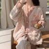 Pijama de Veludo Coral para Mulheres Outono e Inverno Espessura Forrada com Lã 2024 Novo Flanela Manga Comprida Roupa de Casa Conjunto Quente