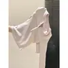 Camiseta de Manga Larga con Cuello Henley Abotonado Estilo Bm para Mujer, Otoño/Invierno/Primavera, Cachemira Sintética, Corte Ajustado, Top Elástico, Ropa Interior