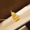 Colar de Prata Esterlina S925 com Acabamento Escovado Antigo, Cor Dourada, Três Dimensões de Abóbora e Cabaça, Nova Corrente Clavicular Exquisita Estilo Chinês