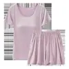 Venta al por mayor del fabricante Pijamas de Rayón para Mujer, Verano Manga Corta con Almohadillas en el Pecho, Conjunto de Ropa para el Hogar de Pantalón 3/4, Conjunto de Dos Piezas con Copa Integrada