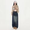 Jeans de pierna ancha de la calle principal americana para mujer en otoño Nuevo diseño plisado Holgados Adelgazantes Versátiles Pierna recta Pantalones para barrer el piso