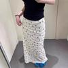 Falda Midi Floral de Encaje con Estampado de Moños 150 Petite para Mujer, Falda de Verano Larga hasta el Suelo Bodycon de Sirena
