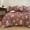Conjunto de roupa de cama de dupla camada em gaze, com renda francesa, de linho e algodão espessado, para outono e inverno, incluindo uma capa de edredom, em estilo vintage