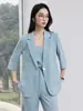 Terno Novo Estilo com Manga Três Quartos para Mulheres, Casual, Emagrecedor, Versátil, Roupa Profissional, Conjunto de Três Peças com Calça