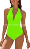 Aliexpress Amazon Popular Transfronterizo Europeo y Americano Multicolor Cuello en V Cubre Piel Espalda Fruncida Aspecto Adelgazante Traje de Baño de Una Pieza para Mujer