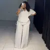 Ropa Africana Transfronteriza Europea y Americana para Mujer Primavera 2026 Nuevo Conjunto Casual Holgado de Top con Cuello en V y Cordón de Manga Corta y Pantalones Largos