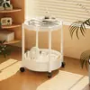 Mesa Lateral Carrinho de Vidro Móvel, Mesa de Centro Pequena para Sofá de Sala de Estar, Prateleira de Armazenamento, Mesa de Cabeceira de Quarto Estilo Francês de Luxo Leve