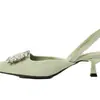 Sandalias de verano para mujer con hebilla cuadrada de pedrería, tacón bajo, tacón fino, tacón alto, punta fina, tacón bajo, zapatos de mujer de moda
