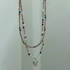 Collar de Corazón Hecho a Mano con Cuentas para Mujer, Diseño de Nicho, Retro Elegante de Alta Gama, Accesorios Versátiles de Cadena para Clavícula