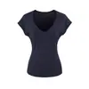 Camiseta Básica de Manga Corta Ajustada con Cuello en V Estilo Puro Deseo Tencel Verano Moderna Versátil Top Base Ajustado