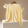 Cardigan de Lã Cashmere Tricotado com Borda Enrolada e Gola Redonda, Manga Longa, Cor Sólida, Suéter de Lã Escovada Feminino, Novo para Outono/Inverno 2026