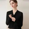 ¡Belleza intelectual! Suéter de cachemira para bebé con diseño de corbata integrada para mujer, tejido de punto ajustado, suéter versátil para usar como capa base