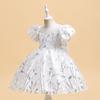 Vestido de Niña Transfronterizo de Amazon Vestido de Princesa de Ponte de Tela Forjada de Manga Abullonada Bordado Lateral para Niños Grandes Vestido de Actuación para Niños