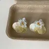 Pendientes de Botón Frescos de Primavera Verano Coloridos con Concha Transparente y Pétalos de Perlas para Mujer Moda Simple de Gama Alta Pendientes de Moda Joyería para Orejas