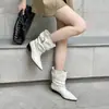Diseño único, punta fina, plisados, botines, nueva colección de verano 2026, botines cortos estilo coreano, hebilla de cinturón, botas de montar de caña corta para mujer
