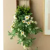 Decoración de pared con planta artificial estilo Ins con margaritas pequeñas, flores falsas para paredes interiores, enredaderas de flores artificiales para fondo de TV para cubrir imperfecciones