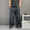 Marca Americana Trendy de Rua Design Plissado Senso de Estilo Calças Ocidentais Listradas Unissex Lavagem Retro Soltos Casuais Jeans de Perna Larga