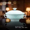 Juego de Vajilla de Cerámica de Alta Temperatura Bajo Esmalte de Jingdezhen, Juego Exquisito de Cuencos y Platos Color Verde Sombra, Porcelana de Alto Blanco para el Hogar, Fácil de Limpiar, Para Regalo