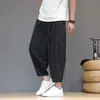 Pantalones de harén con rayas, estilo chino retro, nuevo estilo chino, talla grande, lino grueso, pantalones cortos, pantalones holgados para hombre, estilo fino de verano, modernos