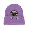Chapéu de Tricô Bordado com Cabeça de Cachorro Transfronteiriço, Chapéu de Lã Tendência Personalizado para Casal, Chapéu Preto Quente de Animal para Homens e Mulheres