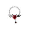 Anillo de ombligo con forma de murciélago transfronterizo Gatte, piercing para el pecho, piercing para el ombligo con forma de corazón de diablo y circonita roja.