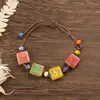 Pulsera colorida de cerámica con esmalte floral de estilo étnico, pulsera tejida con cuentas de porcelana artística vintage de Jingdezhen para mujer, nueva cuerda de mano de estilo chino