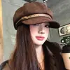 Boina Retro de Ante para Mujer, Sombrero Versátil de Otoño e Invierno para Adelgazar la Cara, Estilo Newsboy Painter con Circunferencia de Cabeza Grande