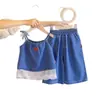 Conjunto de Dos Piezas de Pantalones de Pierna Ancha de Mezclilla con Tirantes de Encaje Suave y Modernos para Niñas - Nuevo Verano 2026