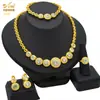 Joyería de Dubái chapada en oro de 24k traje de joyería nupcial collar pendientes Oriente Medio Dubái oro joyería de boda juego de cuatro piezas