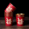 Taza de Papel Engrosada para Boda Taza Desechable Boda Lámina de Oro Roja Banquete de Boda Taza de Té Taza de Agua Extra Gruesa