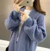 Cardigã Tricotado de Comprimento Médio Feminino Outono e Inverno Engrossado 2023 Novo Suéter Jaqueta Xale Solto Feminino