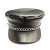 Exportación Transfronteriza Cuero de PU Cadena Sombrero Azul Marino Negro Plano Corta Ala Sombrero Hombres y Mujeres Retro Cadena de Hierro Cuero Sombrero Personalización