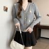 Cardigan Curto de Tricô com Bordado de Filhote e Gola V para Mulheres no Outono e Inverno, Nova Peça Solta e Versátil para Camadas