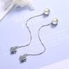 Línea de Oreja Larga de Perlas Combinable para Mujer, Estilo Viento Frío Mori Famoso en Internet, Adornada con Diamantes, Trébol de Cuatro Hojas, Joyería para la Oreja, Línea de Oreja
