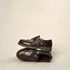 Mocasines de cuero vacuno con tacón grueso para mujer, detalles de picado, sin cordones, planos forrados de felpa, estilo británico, zapatos pequeños de cuero con suela gruesa