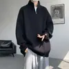 Suéter preto com zíper parcial para homens, outono e inverno, tamanho grande, solto, casual, estiloso, gola alta, jaqueta de tricô, moderno