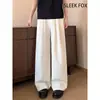 Pantalones casuales de pierna recta plisados para hombre, nuevo estilo de otoño, con bolsillos laterales, caída fluida, sin arrugas, pantalones de traje rectos holgados