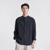 Camisa de Lino Tencel con Cuello Mao y Mangas Largas para Hombre, Transpirable de Verano, Texturizada, un Bolsillo, Holgada, Estilo Chino